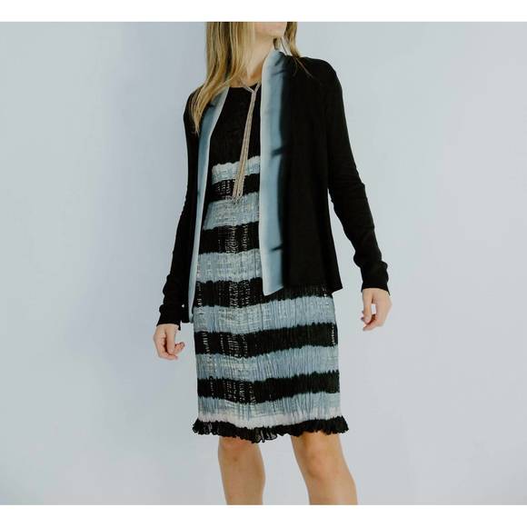 NEW VIVANA UCHITEL open front cardi in black/blue - Picture 2 of 3